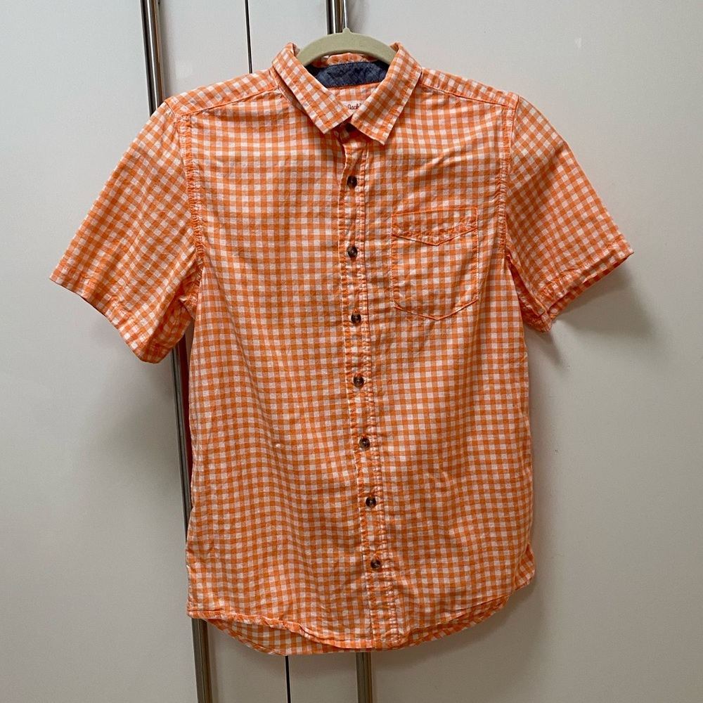 NWOT Cat & Jack Button Down Short Sleeve Orange White. Size XL.